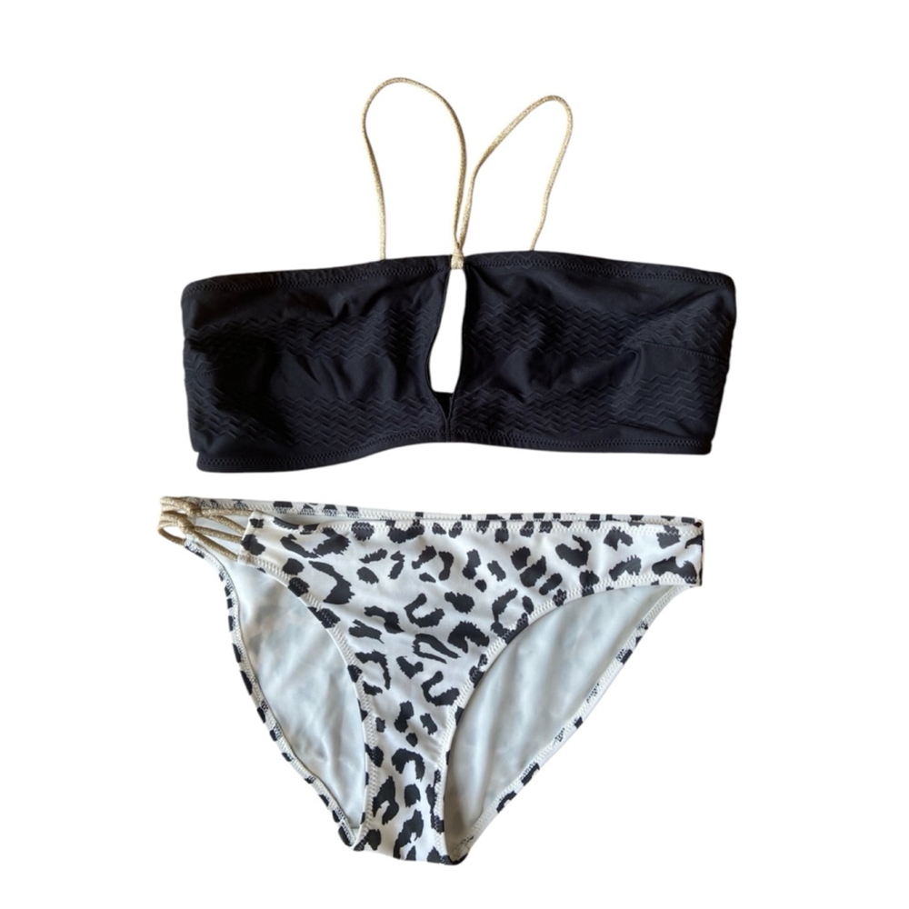 Women's Arie Bikini Set Size medium Black & White with gold straps
